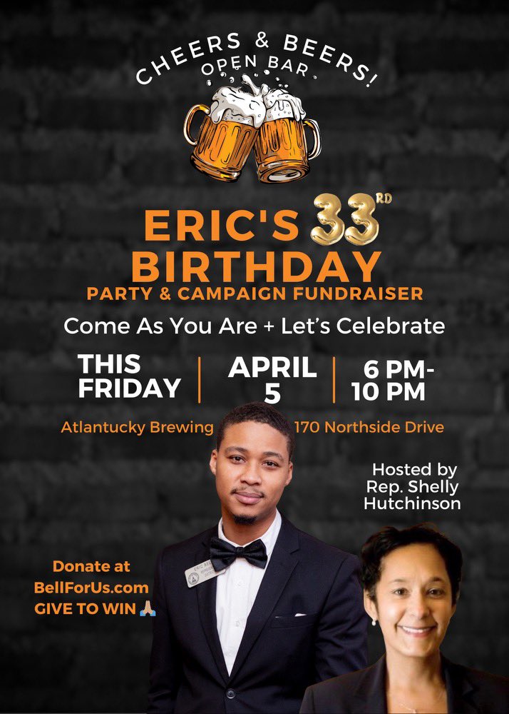 Please help me celebrate my friend State Rep Eric Bell’s birthday. He’s running for re-election and I need him back in the house next year!!! Come to the party and donating to his campaign. He’s sincere and a hard worker. Rare qualities in politics 🥰 bellforus.com