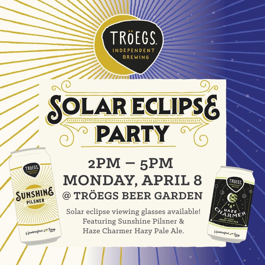 Join us in the Beer Garden on Monday from 2-5 p.m. to take in this stellar event. We’ll be celebrating with Tröegs-made MoonPies and specially priced beers, plus, snag one of the 100 free eclipse glasses to take in the sights. Share the out-of-this-world experience with a friend!