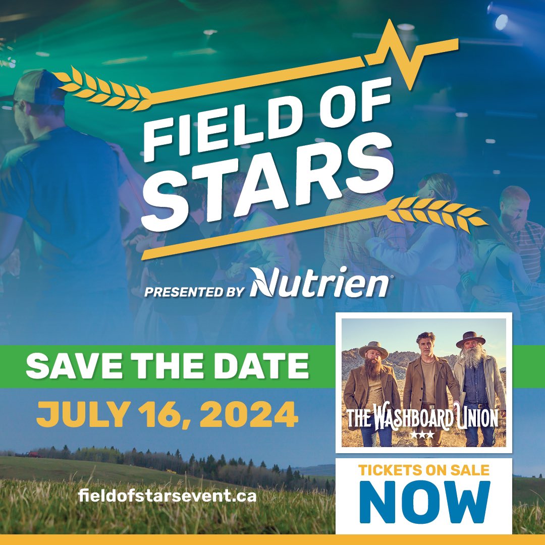 It’s Ag’s time to shine for @STARSambulance⭐️ 🚁 Get your tix now for the 7th annual Field of STARS coming back to Saskatoon’s @PrairielandPark July 16th. Join us for a premier networking event hosted by @realagriculture’s @shaunhaney & entertainment from @thewashboardunion 🎶