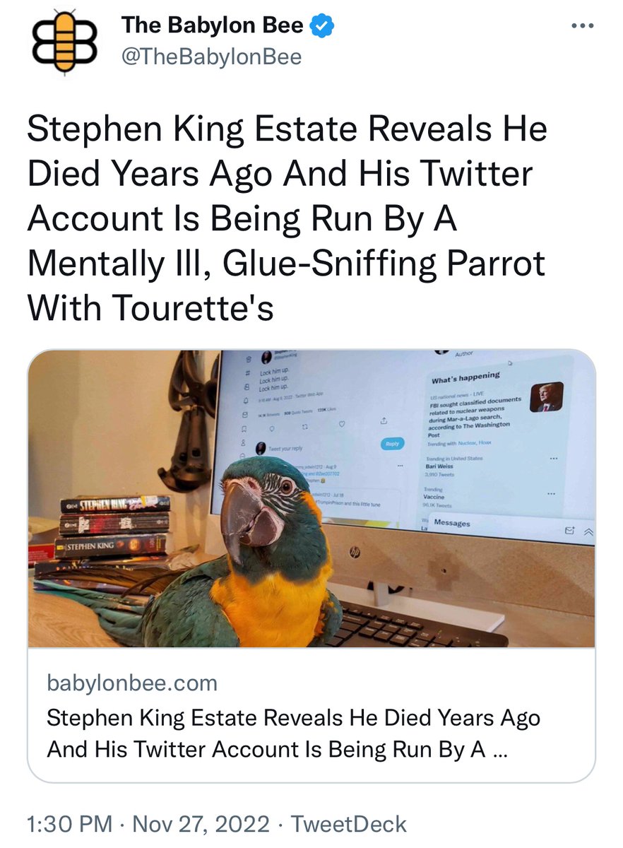 Fweedom5's tweet photo. @StephenKing Don’t think you are https://t.co/Jw3iHyShEF