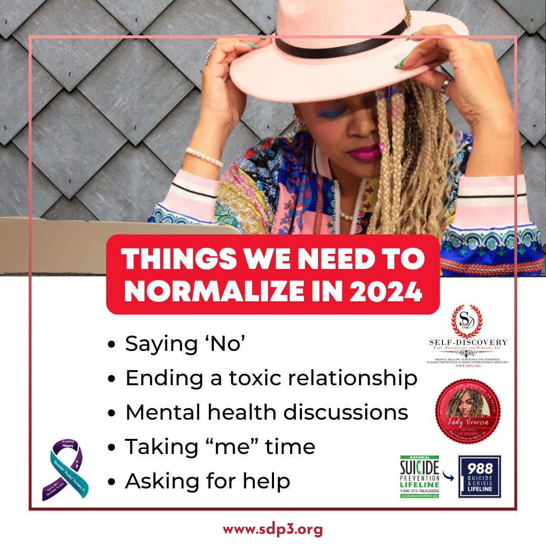 Things we need to normalize in 2024

Let's create a culture of empowerment, support, and authenticity. 
.
.
.
.
.
#NormalizeSayingNo #EndToxicRelationships #MentalHealthMatters #MeTime #AskForHelp"