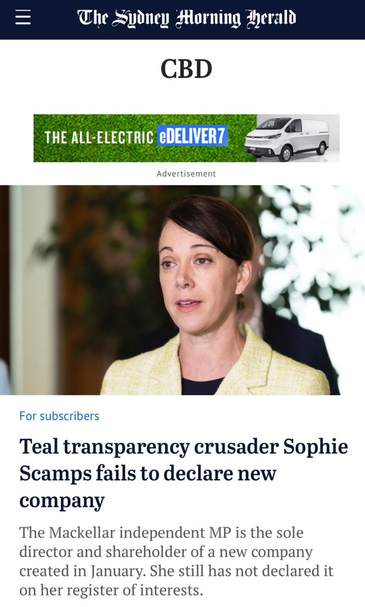 Transparency warrior @SophieScamps was caught by CBD not declaring her shareholding and directorship of Cherry St Investments, the trustee for her new SMSF. Today she declared the fund and directorship, but not shareholding. Do as a I say, not as I do? openpolitics.au/47/sophie-scam…