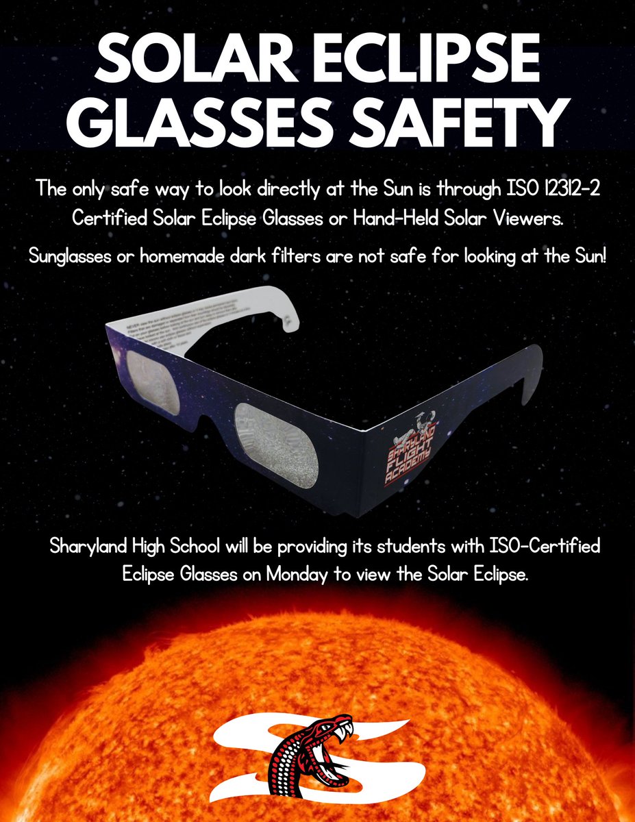 SHSDrone's tweet photo. Make sure you are prepared for this Monday’s Eclipse with the appropriate eyewear! https://t.co/lgBhOeTmju