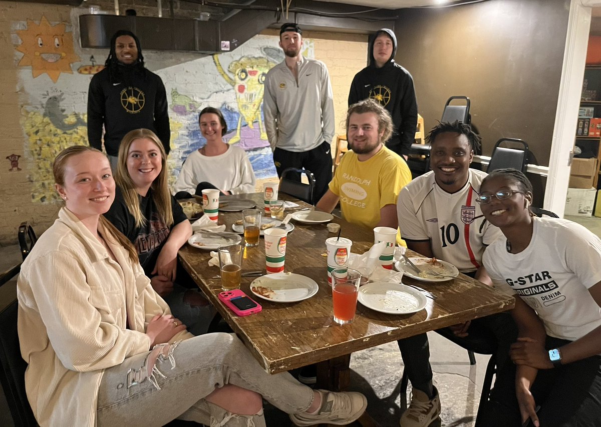RandolphMACSL's tweet photo. MAT and MACSL students celebrated Graduate Student Appreciation Week with lots of pizza and laughs on Wednesday. Thanks to @rivermontpizza for always being the best host! #GSAW https://t.co/2q8Wp6HbWz