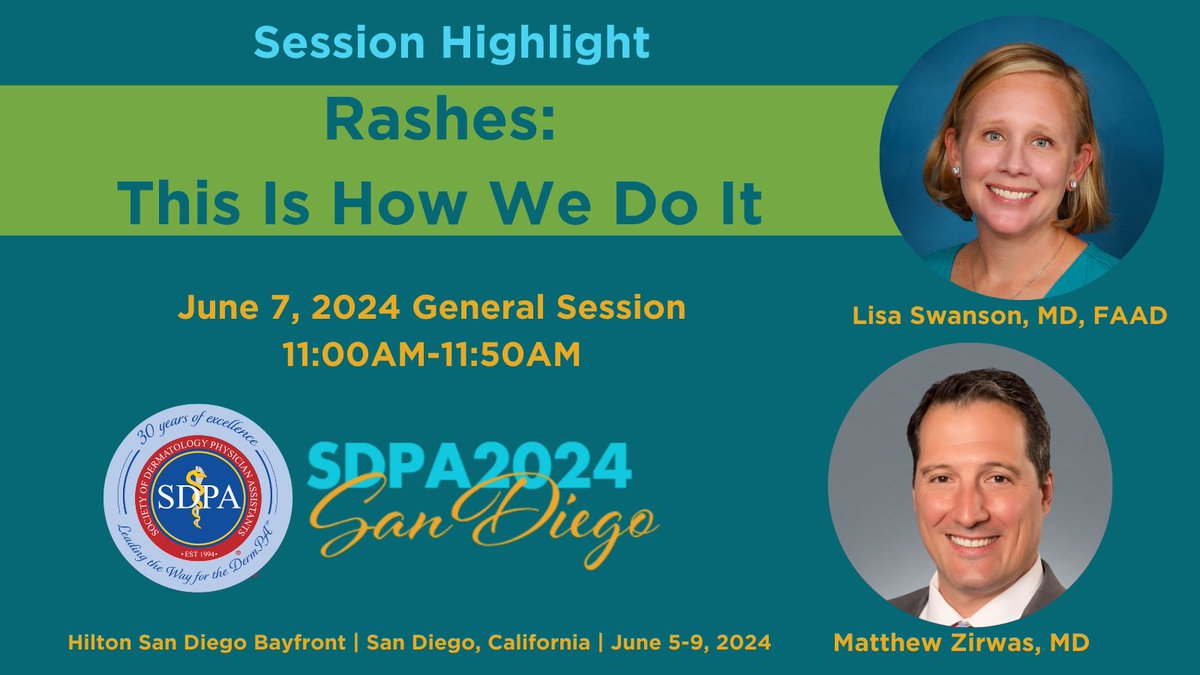 Are you a #rash whisperer? Would you like to be? If so, join superstar docs Lisa Swanson, MD, FAAD, and Matthew Zirwas, MD, @ SDPA2024 in San Diego where they will share their approaches to diagnosing #mysteriousrashes. Register today: tinyurl.com/yeyu4zwe #CMECredits