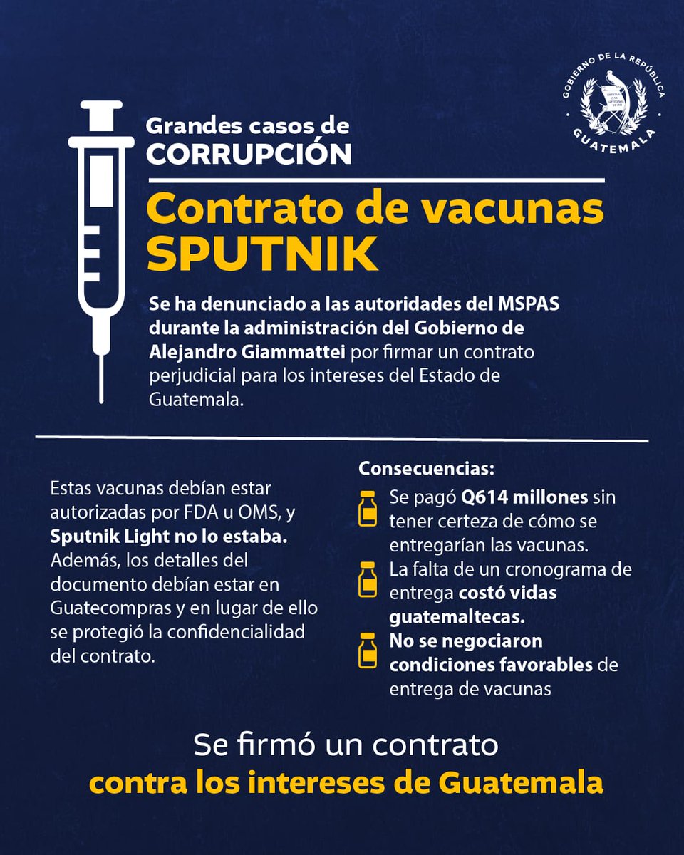 El #GranCasodeCorrupción de las vacunas #Sputnik es uno de los hallazgos en el @MinSaludGuate. Conoce más de cómo este contrato afectó la salud de miles de familias guatemaltecas. 💉🔍