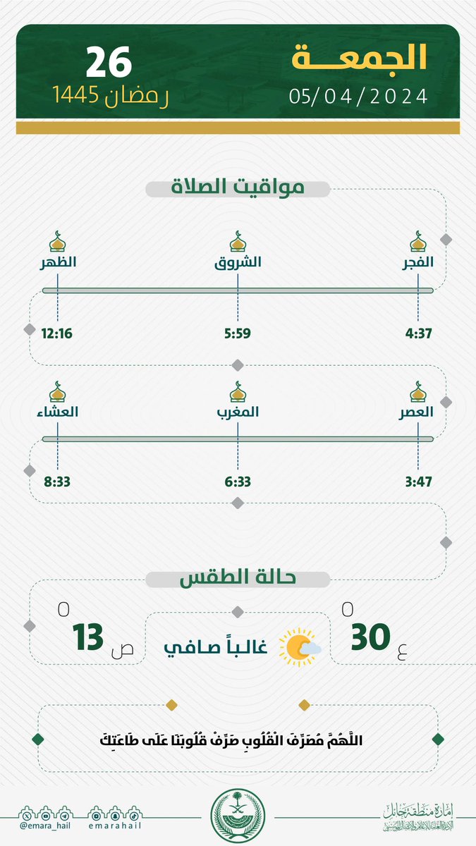 emara_hail's tweet photo. مواقيت الصلاة والطقس في #حائل https://t.co/RhdT5mze2V