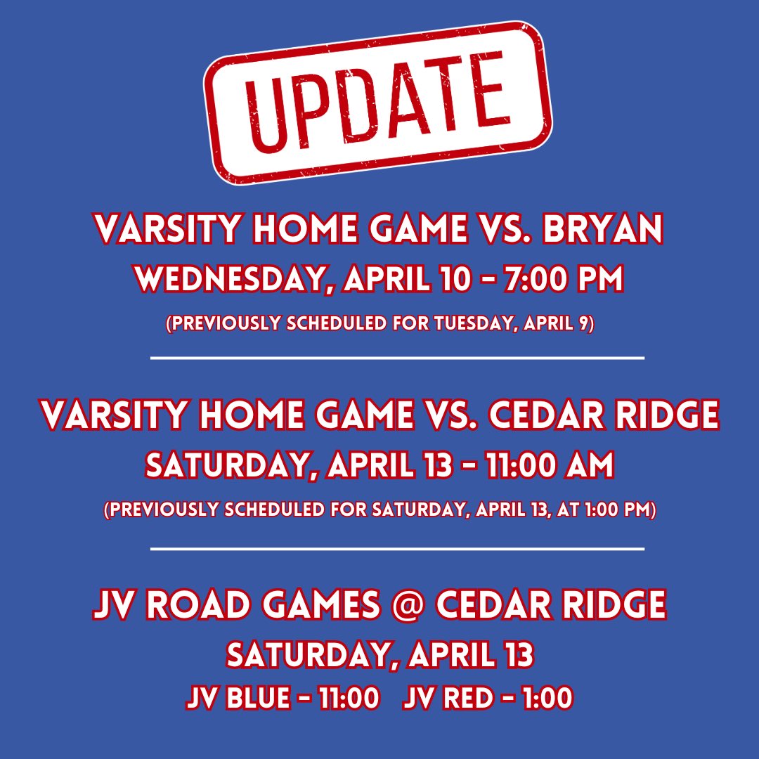 🚨 SCHEDULE UPDATES 🚨 Please update your calendars with these changes to some future Midway Baseball games. See you at the ballpark!