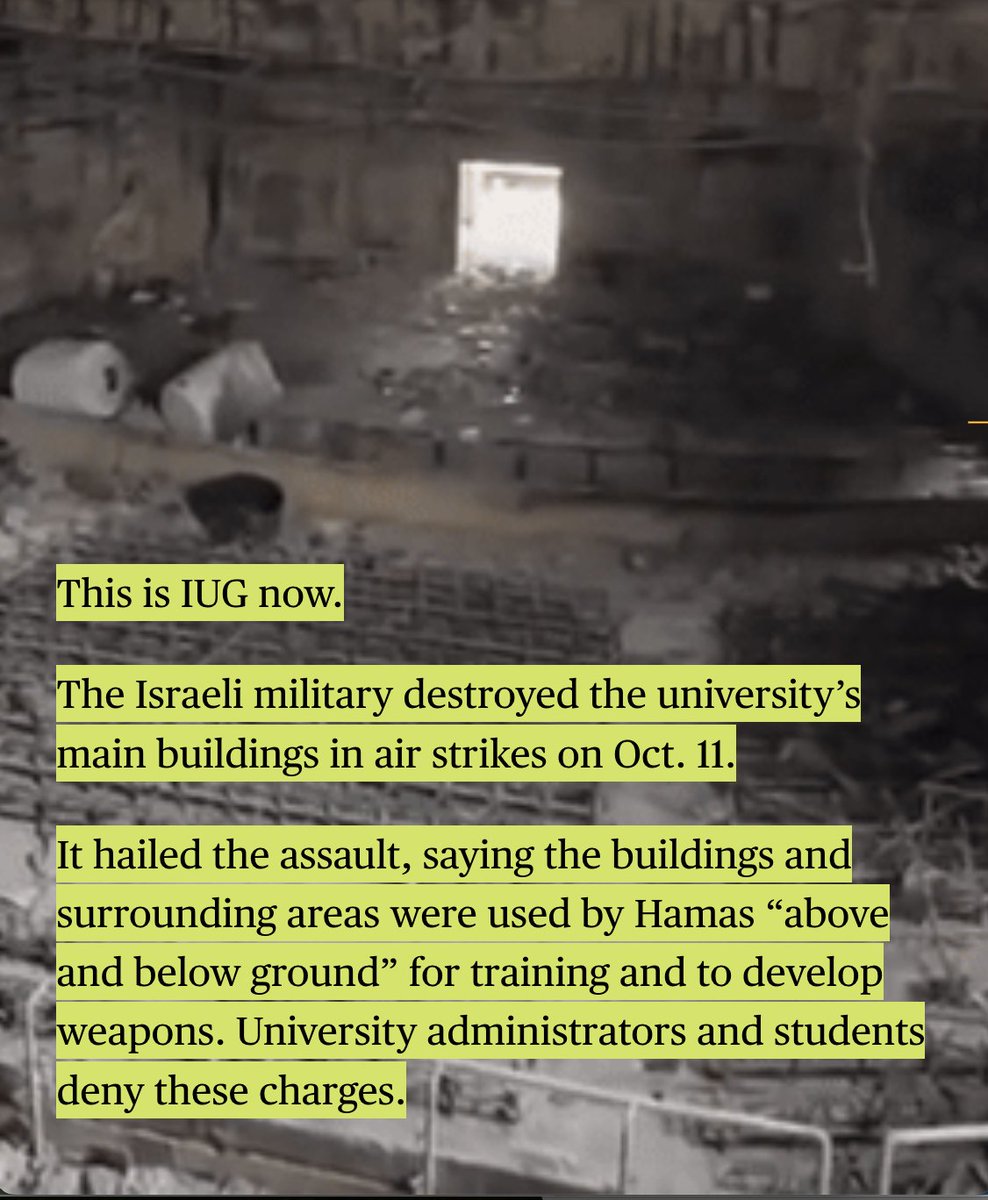 TomNamako's tweet photo. Built over decades, Gaza’s universities embodied the ambitions of young Palestinians.

In weeks, the Israeli military destroyed them.

An @NBCNews analysis shows at least five of Gaza’s seven major universities have been destroyed or partially damaged.

https://t.co/Baos4JHRoj https://t.co/bwHNdCAEfc