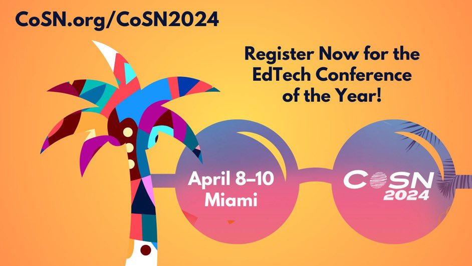 We’re excited for the #EdTech conference of the year! There’s still time to join us in Miami, next week for #CoSN2024 - hubs.li/Q02qzJVG0 Let's drive education innovation together at 'Leading for Innovation: At Warp Speed'. 🚀 #EdTechConference #K12Leadership @keithkrueger