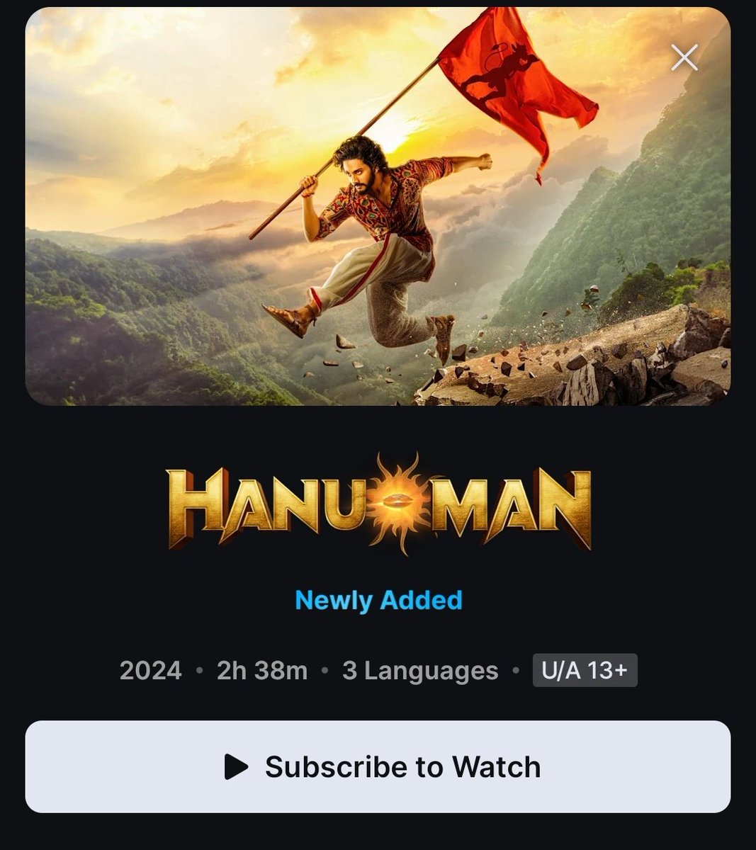 World Digital Premiere

Telugu film #Hanuman is now streaming with #Kannada audio on #Hotstar

▶️ hotstar.com/in/movies/hanu…

#HanumanOnHotstar #DubbingInKannada