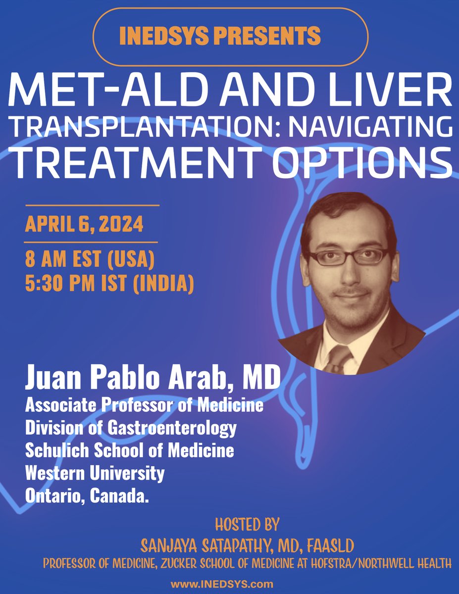 Join us for a virtual State-of-the-art lecture on MetALD and Liver Transplantation by ⁦@juanpabloarab ⁩ | April 6, 2024, 08:00 AM ET (US and Canada) | 5:30 PM IST | Register: ⁦⁩ us06web.zoom.us/meeting/regist… @AASLDtweets @AmCollegeGastro @_ILTS_