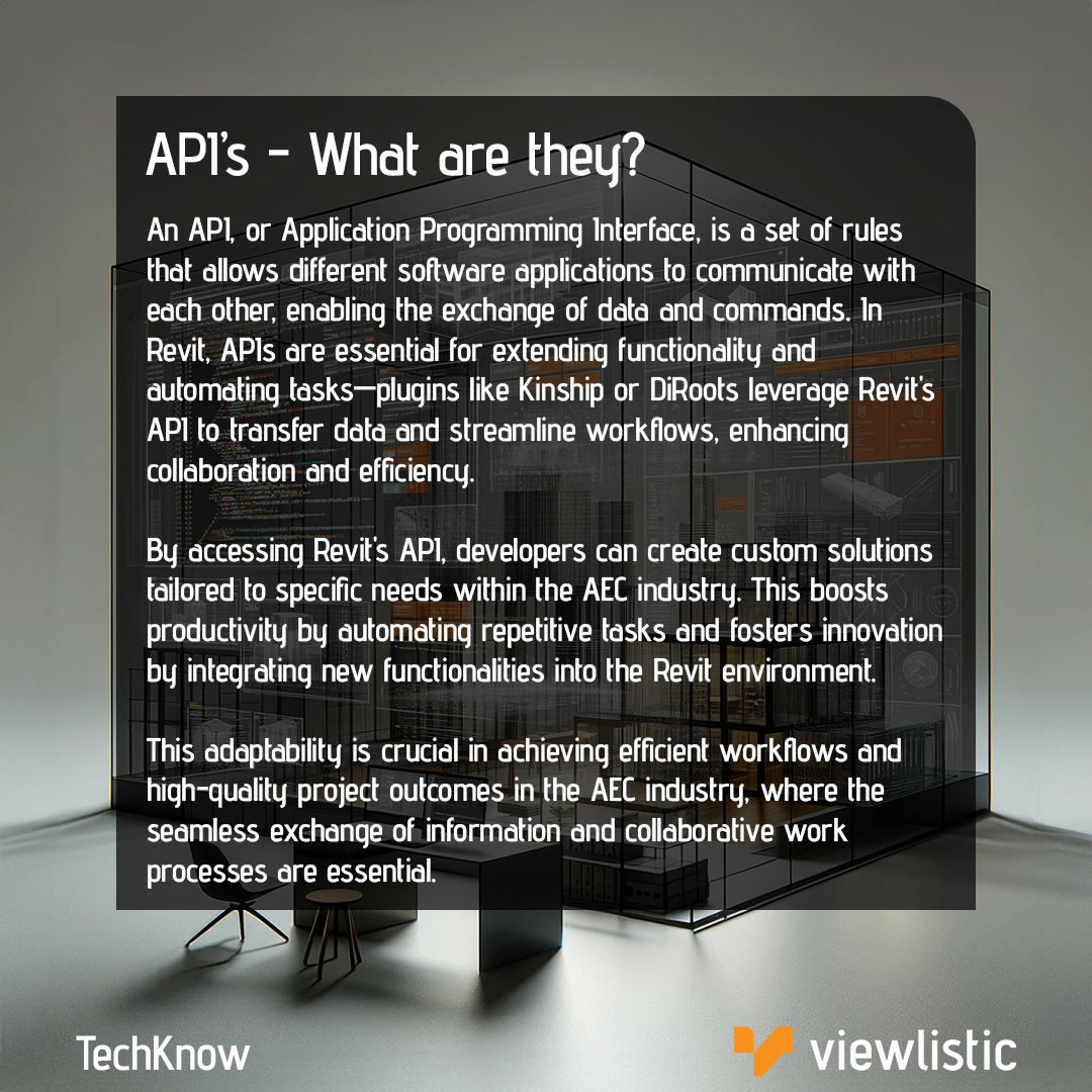 viewlistic's tweet photo. Exploring the transformative role of APIs in the AEC sector: Revit's API is redefining workflow optimization and enhancing collaboration and efficiency. Discover how Viewlistic leverages these tools to drive innovation and productivity in your projects. https://t.co/auMg61OxCr