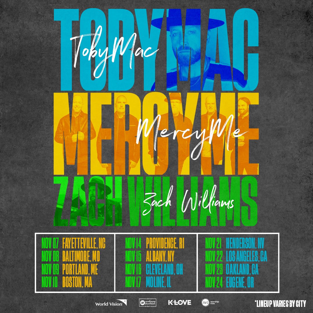 We’re running it back with Toby Mac and Mercy Me. You won’t want to miss this one! Get tickets now! Zachwilliamsmusic.com/tour #tobymac #mercyme #zachwilliams