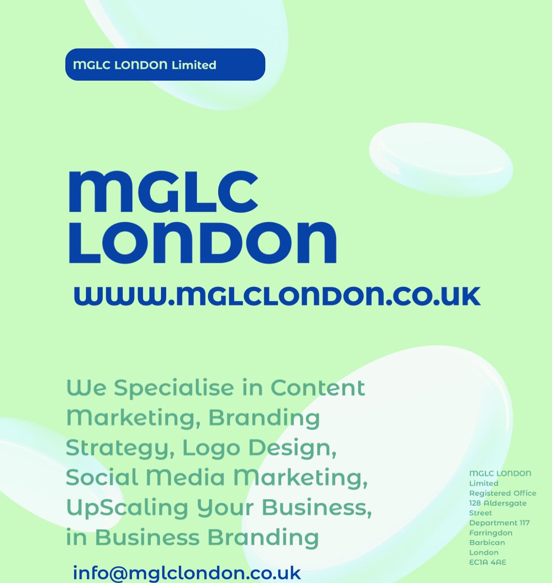 MGLCLDNOfficial's tweet photo. Hello 🎉MGLC London 🎉 Our Moto here at MGLC London is ‘Branding for Success’ with Design, let’s us Transform your Business and Brand by heading over to our Website at https://t.co/VlUZfKbW8w 

#ContentMarketing #ContentMarketingStrategies #BrandingCompany #TheMGLCLondonCompany https://t.co/udq8cHgyFW