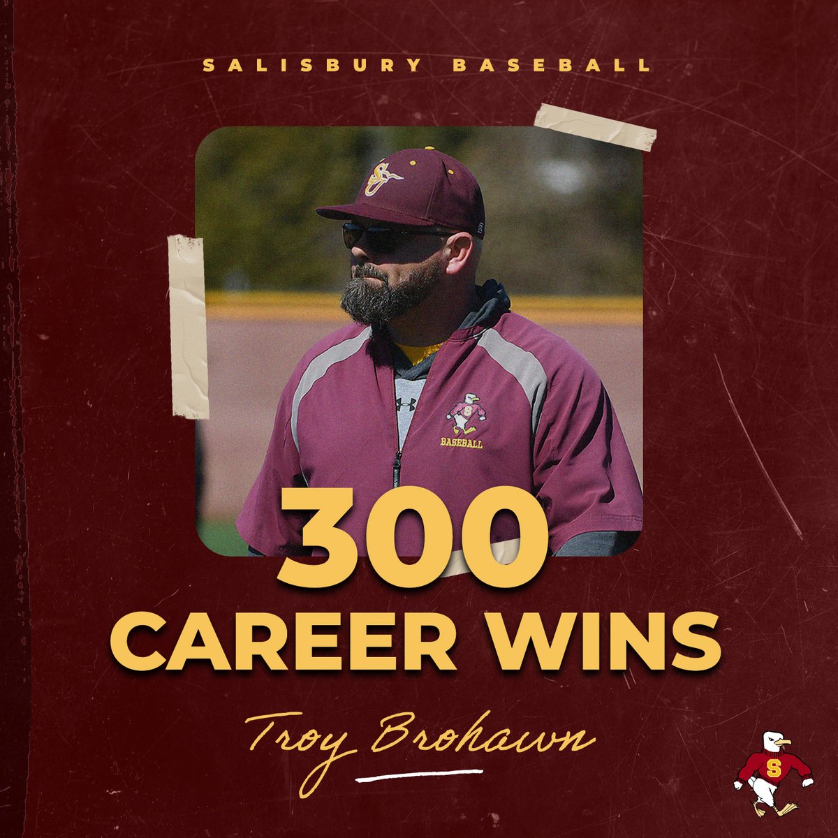 SUSeaGulls's tweet photo. BSB: Meet the new Mr. 3️⃣0️⃣0️⃣!

With today's 8-4 win over York (Pa.), No. 4 @salisburybaseball secured head coach Troy Brohawn his 300th career win. Brohawn becomes the third Sea Gull baseball coach to win 300 career games.

#GoGulls | #d3baseball https://t.co/wfAw3Py07t