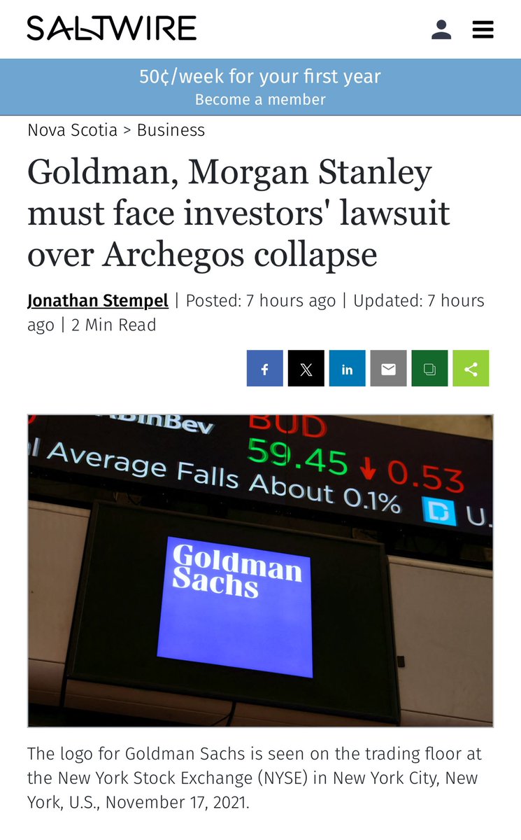 "Goldman, Morgan Stanley must face investors' lawsuit over Archegos collapse"

"A New York state appeals court said former ViacomCBS investors may sue Goldman Sachs, Morgan Stanley and other banks that underwrote two stock offerings for the media company, upholding a ruling that