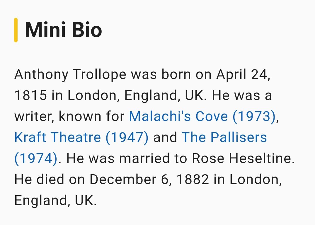 IMDB's auto-generated biography for Anthony Trollope is cracking me up. #classicliterature #englishliterature #englishlit