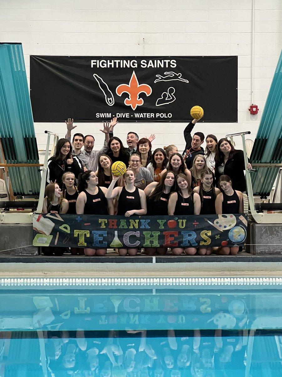 SaintsH2OPolo's tweet photo. Thank you to all our teachers who came out to support us on our Teacher Appreciation Night!  We loved the support!! Congrats girls on your victory tonight vs Hinsdale South!!! https://t.co/pnKOpxZUG9