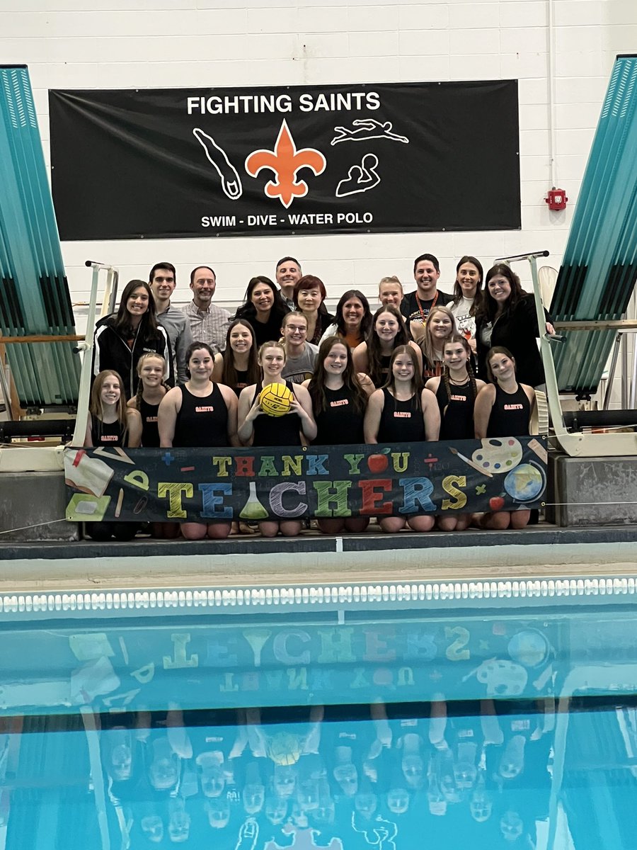 SaintsH2OPolo's tweet photo. Thank you to all our teachers who came out to support us on our Teacher Appreciation Night!  We loved the support!! Congrats girls on your victory tonight vs Hinsdale South!!! https://t.co/pnKOpxZUG9