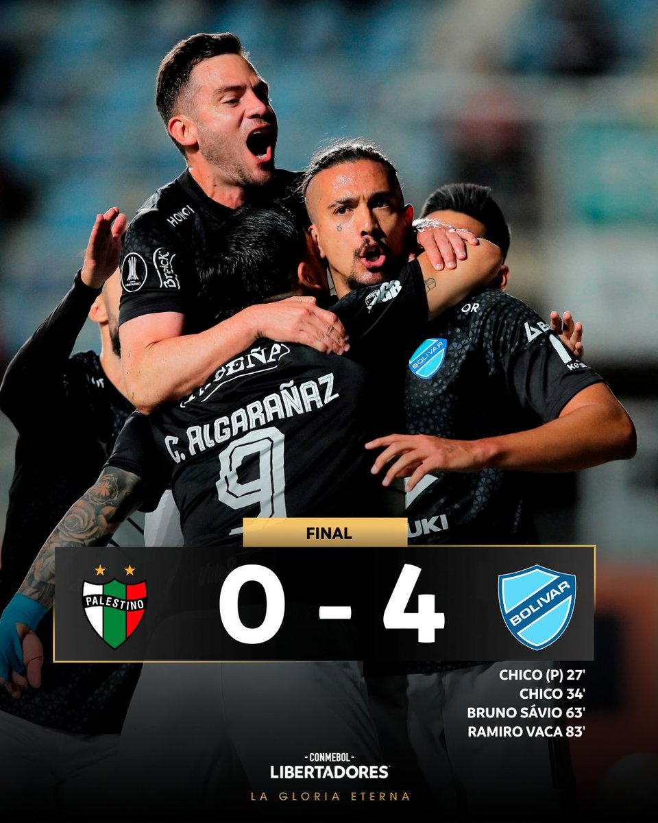 Libertadores's tweet photo. 🔝🔥🇧🇴 ¡Gran arranque de @Bolivar_Oficial!

La Academia se impuso 4-0 ante #Palestino en Chile por la primera fecha del Grupo E de la CONMEBOL #Libertadores 🏆

#GloriaEterna https://t.co/MCcFw5T8lp
