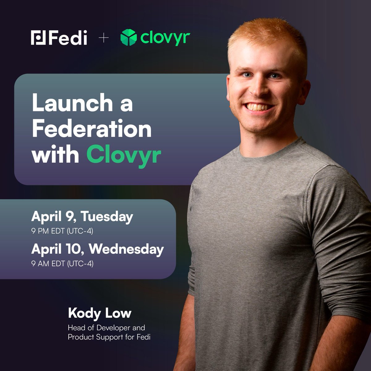Want to learn how you can set up a federation using <a href="/GrowClovyr/">Clovyr</a>? 

Join our live session with <a href="/kodylow/">Kody Low ⠕</a>, Head of Developer and Product Support at Fedi. 

Click here to register. 👇
docs.google.com/forms/d/e/1FAI…