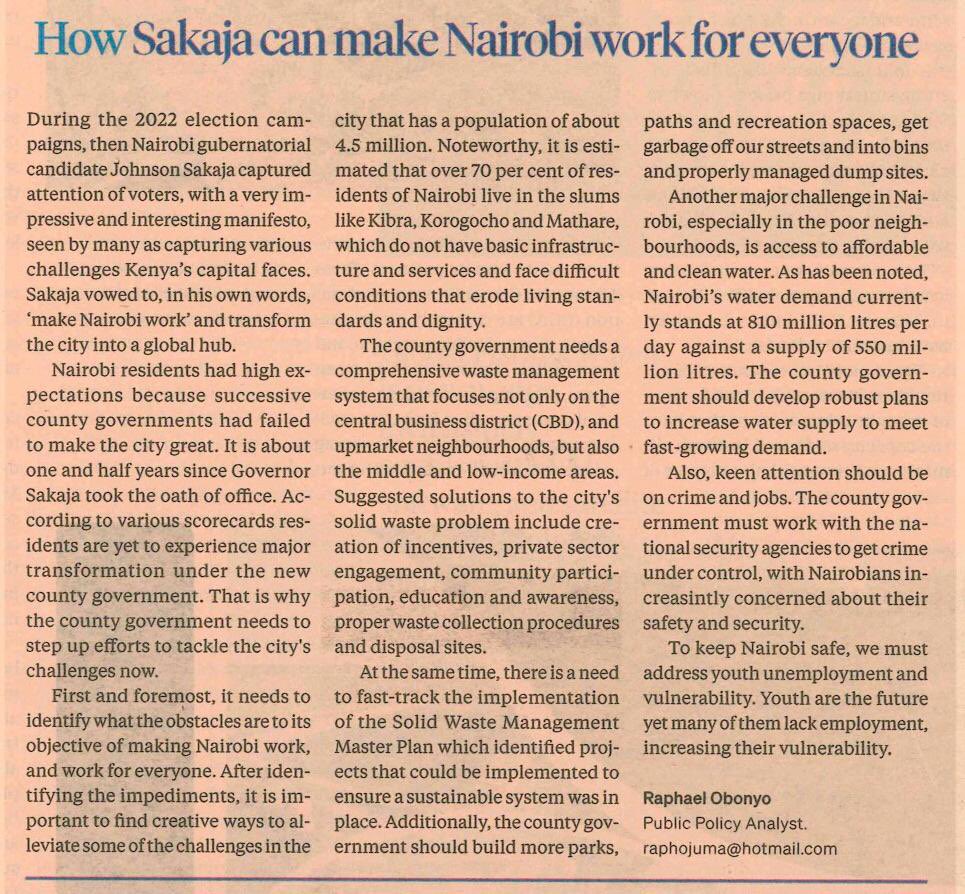 🗞️ Read my Opinion in today’s @BD_Africa: How @SakajaJohnson can make Nairobi work for everyone