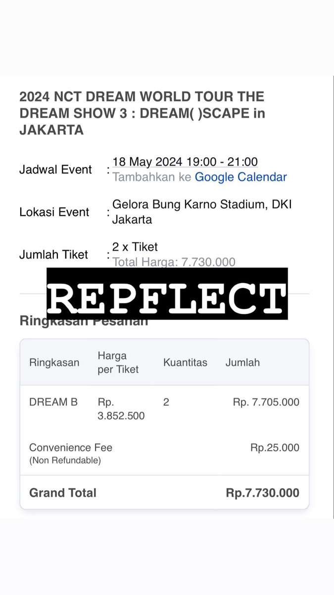 WTS Ticket NCT Dream World Tour (The Dream Show 3 : Dream Scape) In Jakarta

💳Dream B : 3.845.000 (2 Tix)

☑️Ada Group Chat
☑️Trusted &amp; Diurus

#wtb #wts #zonajajan #zonauang #zonaba #NCTDREAM #TheDreamShow3 #TDS3InJakarta #NCTDREAM_THEDREAMSHOW3