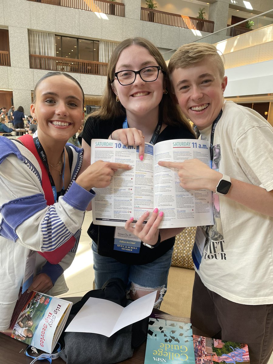 Then, later in the day, we got all checked in to the <a href="/nhsjc/">JEA/NSPA NHSJC</a> where we got to geek out over seeing these three’s session listed in the convention booklet! Can’t wait to hear them present about all things EIC on Saturday! <a href="/OWYearbook/">Olathe West Parliament Yearbook</a> <a href="/yearbookforever/">Walsworth Yearbooks</a>