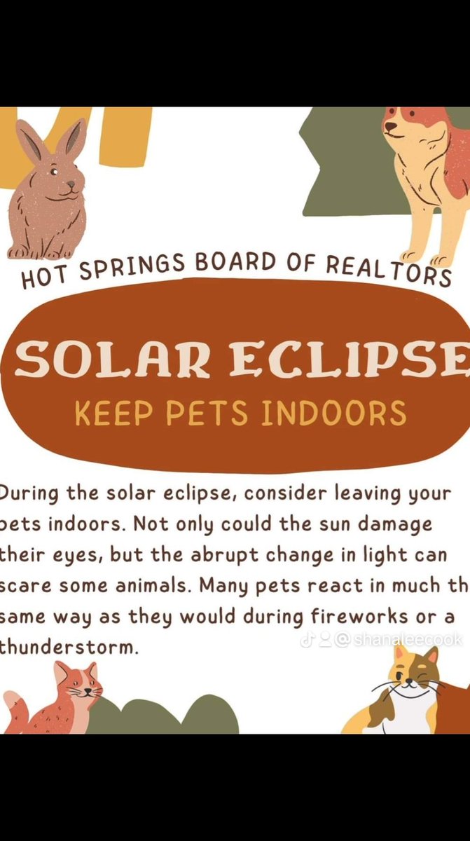 2024 Solar Eclipse Pet Safety 

Just a friendly reminder - 
 #ontario #petlover #fyp #trending #petsafety #solareclipsesafety  #protectyourpets #2024eclipse #SolarEclipse2024 #solareclipse #sunsrays #closecurtains #furbabies #protecteyes #TheCanukGypsy 💋 🍁