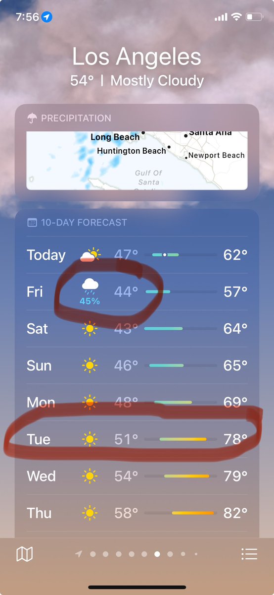 SarahOPhelan's tweet photo. I have been to LA probably 25-30 times in the last 5 years, and I swear, the weather is cold and rainy 90% of the time (on my first visit, it literally snowed in Pasadena). I fly there tomorrow (45% chance of rain) and leave Tuesday (swing to 78°). https://t.co/CVhhFZPwHk