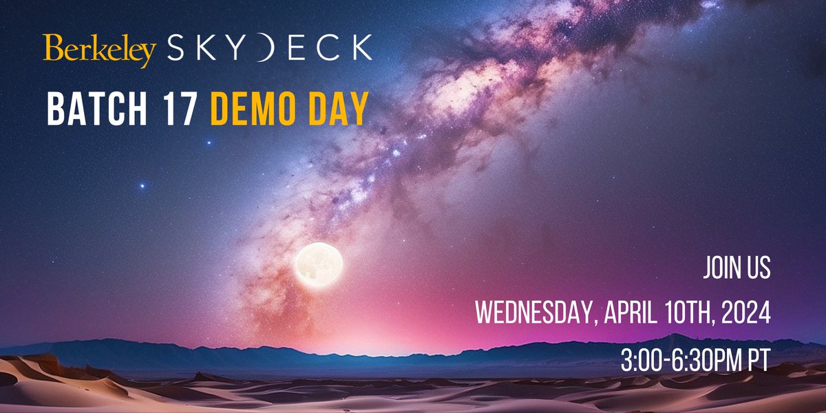 🚀The startups presenting at SkyDeck’s Batch 17 Demo Day have been unveiled by @deantak & @VentureBeat. 🎟️Investors, get your invite to see game-changing innovations across sectors here! tinyurl.com/bdcm2ux6 🔗See the startup list here tinyurl.com/2auzmh38 #SkyDeckDemoDay