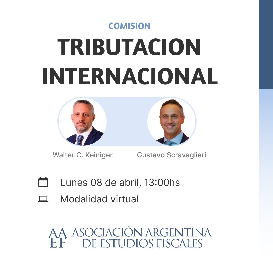 AAEFOficial's tweet photo. Comisión de Tributación Internacional
📅 Lunes 8 de abril
🕛 13:00
👥 Walter C. Keiniger y Gustavo Scravaglieri
💻 Modalidad virtual
🔗 Más información: https://t.co/3gi4Qhj6Al

#tributación #impuestos #tax #aaef #tributacioninternacional https://t.co/TvZVfpxbKi