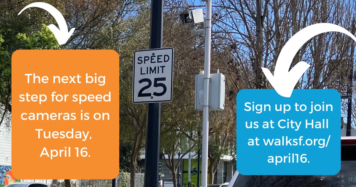 On April 16, the SFMTA Board will vote on the locations of the 33 speed cameras coming to our streets. Join us in👍this vote -- & also asking for key actions to amplify the effect of the cameras. Because we need #SlowOurStreets EVERYWHERE. walksf.org/2024/04/04/spe…