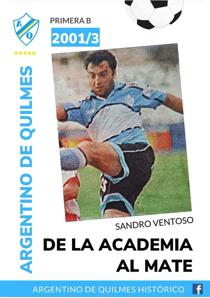 Sandro Ventoso  jugó 47 partidos con la #PrimeraCelesteyBlanca de @ArgdeQuilmesOf entre 2001 y 2003, tras haber iniciado su carrera en el @RacingClub ,también pasó por @ClubGodoyCruz de Mza, @ClubDefensayJus , @clubsantelmo , @CFC1911 y @ClubRosario
@PittisRacingHis
 #ABCMate