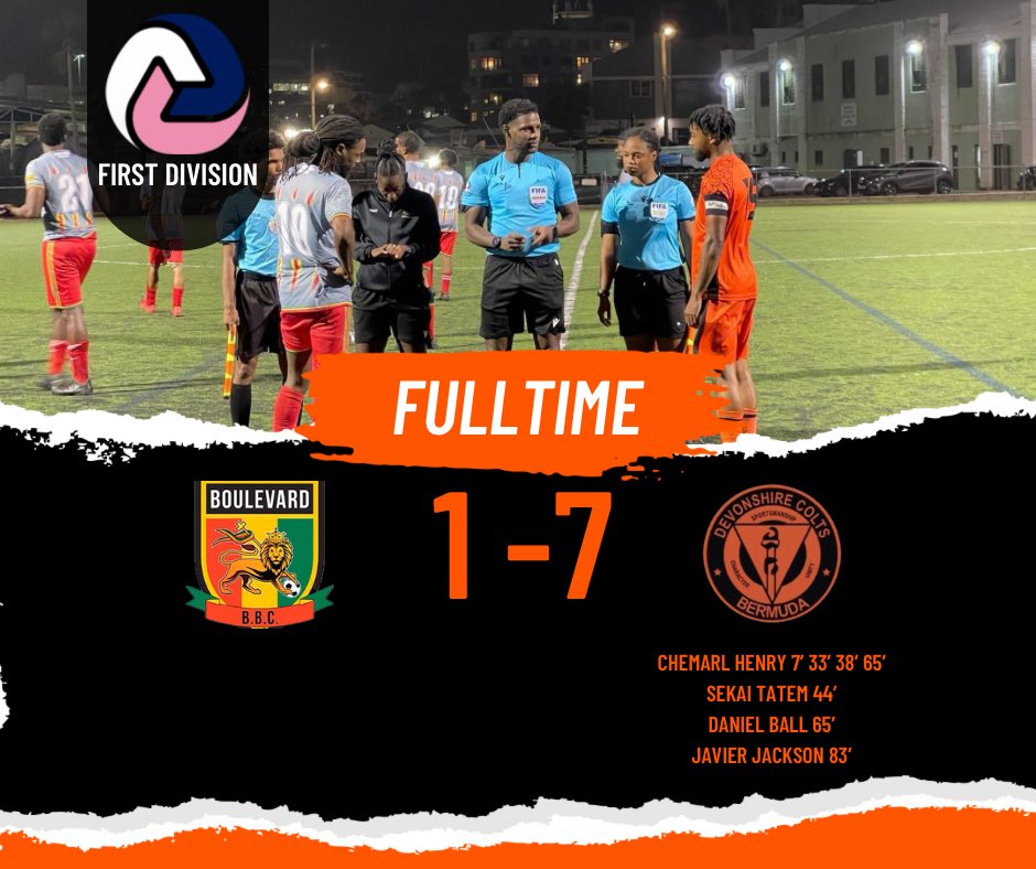 DevColts1's tweet photo. HISTORY. 2023/2024 INVINCIBLES 🤩

We wrap up the season with an emphatic 7-1 victory over blazers 🔥

CHEMARL HENRY BECOMES @bermudabfa FIRST DIVISION LEADING GOAL SCORER WITH 22☄️

Jackson gets his first for the club. Overall A great night to be a colts fan 🧡🖤 https://t.co/YreaJ1EpOO