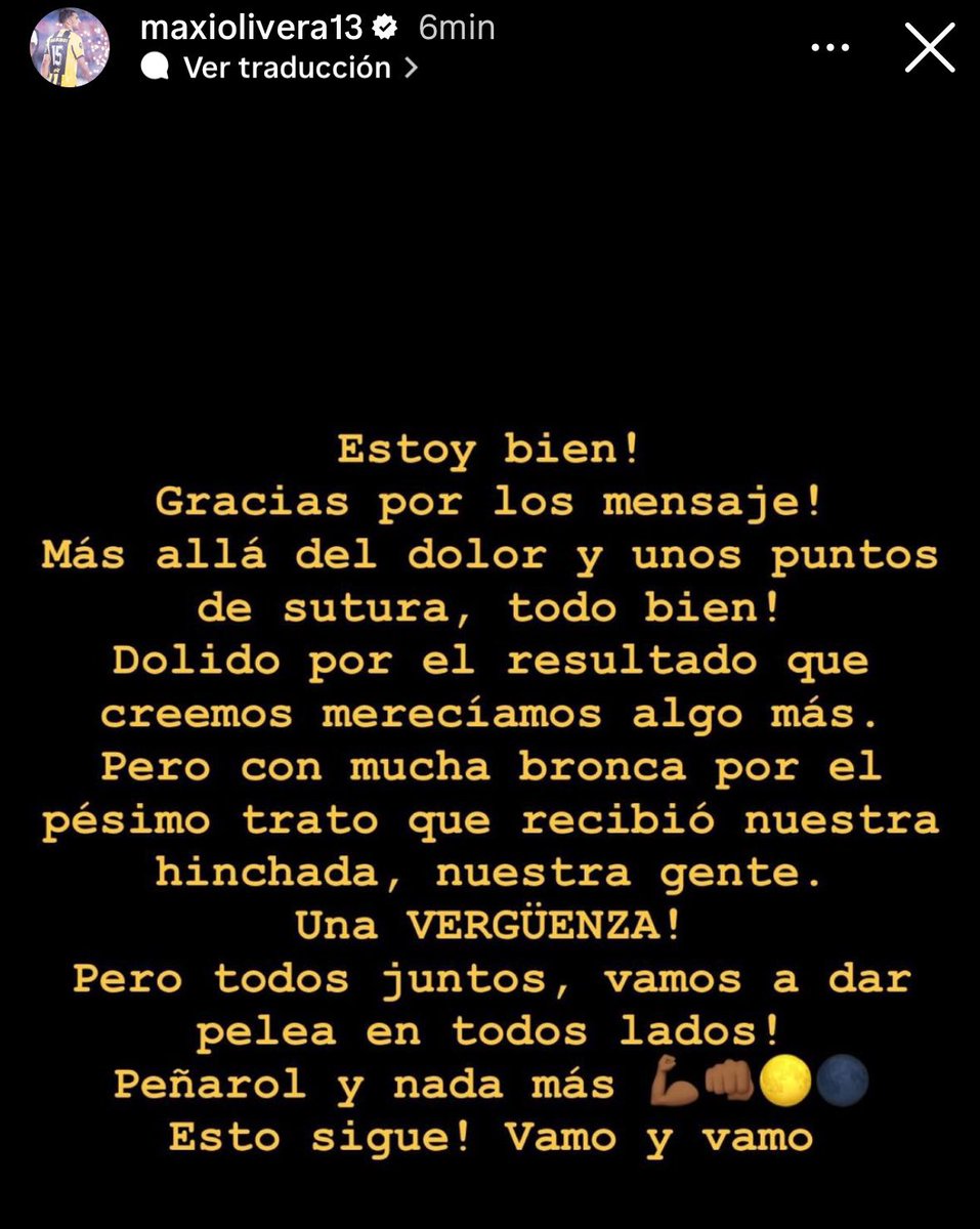 🚨Maxi Olivera fue dado de alta hace instantes tras haber arrojado un resultado positivo la tomografía realizada en un nosocomio en Rosario.

👉🏾#Peñarol evaluará mañana, tras el retorno a 🇺🇾, la presentación en #Conmebol.

📌El informe de los comisarios de #Conmebol es MUY SEVERO