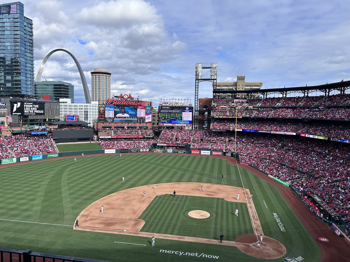 Pretty cool to see the <a href="/JoeGibbsRacing/">Joe Gibbs Racing</a> #20 <a href="/CBellRacing/">Christopher Bell</a> <a href="/rheem/">Rheem</a> car outside Busch Stadium for the STL Cardinals home opener.