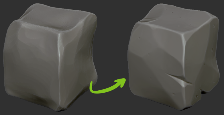 I made a quick video to help people with the 'wobbly surface' problem in zbrush, at least the way I approach it. (also notice I stay fairly low in resolution). The example is just a noisy rock cube, could it be anything. #zbrush #maxon
vimeo.com/930901384?shar…
