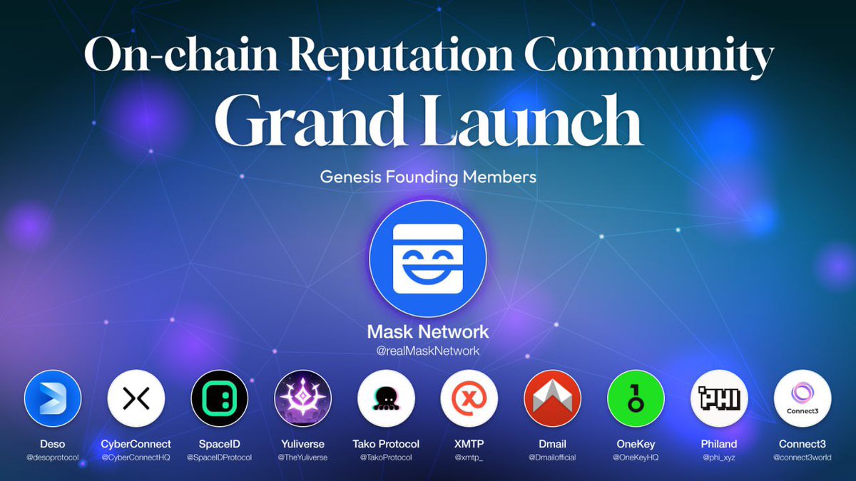 We’re proud to be a genesis member of the On-chain Reputation Community, initiated by @TakoProtocol 💪 with other all-star genesis project members @desoprotocol @CyberConnectHQ @SpaceIDProtocol @TheYuliverse @Dmailofficial @xmtp_ @OneKeyHQ @phi_xyz and @connect3world Together,