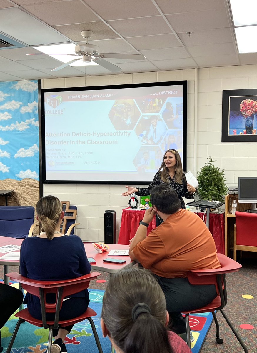 GinaSaenz18's tweet image. @PSJAISD Lots of learning today! Professional Development for Teachers @ Kelly Pharr Elementary. A huge thank you to Dr. Garza- LSSP for providing a presentation on ADHD in the classroom. #SELProgram #PSJACares ❤️🙌🏻