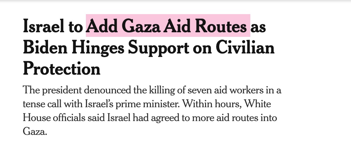 Wait so this means that at any point in the last six months, Israel could have opened more aid routes and Biden could have gotten them to, but both were choosing not to.