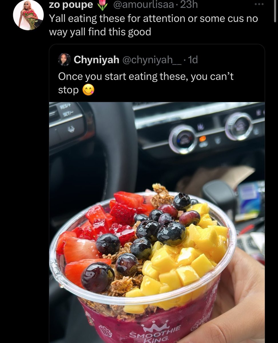 who tf is eating a smoothie with fresh fruits & granola for attention????