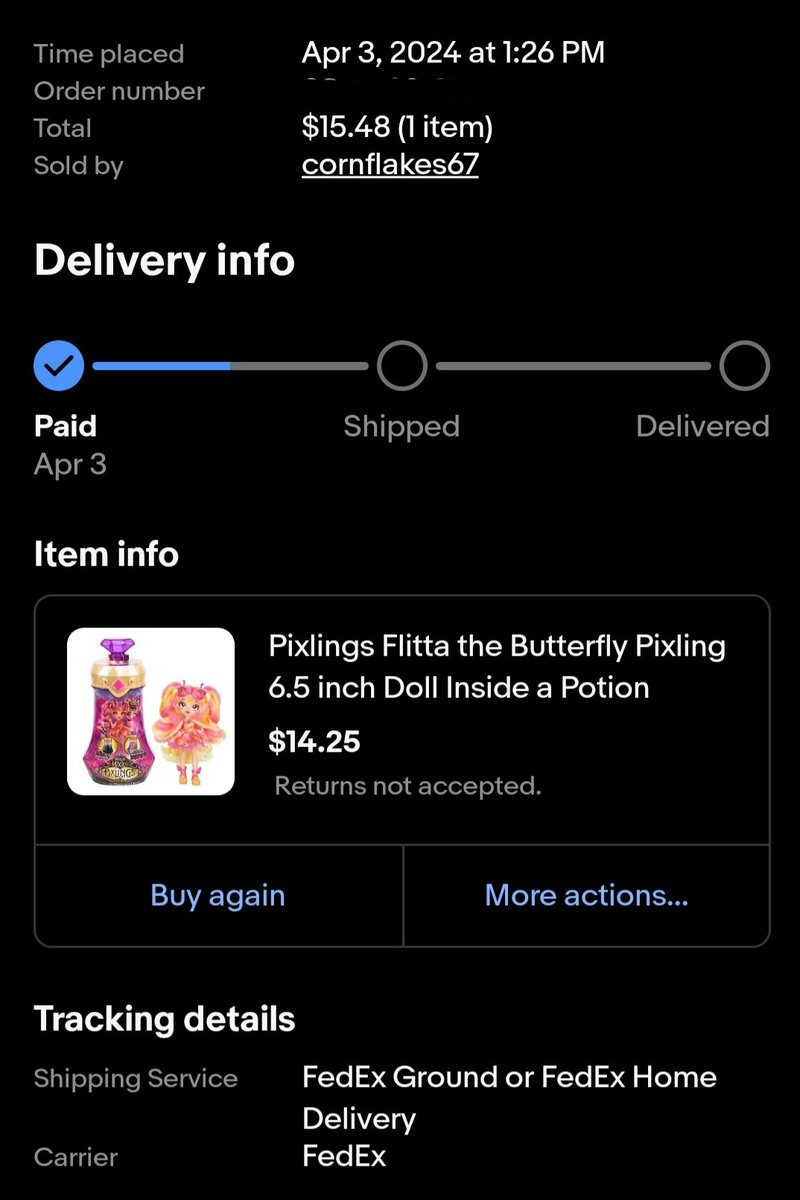 Ordered yesterday and got it mid-day today. Fastest eBay shipping in the world omg??? 😭 It still shows as barely paid in the order status rn. Best believe I gave them a good review