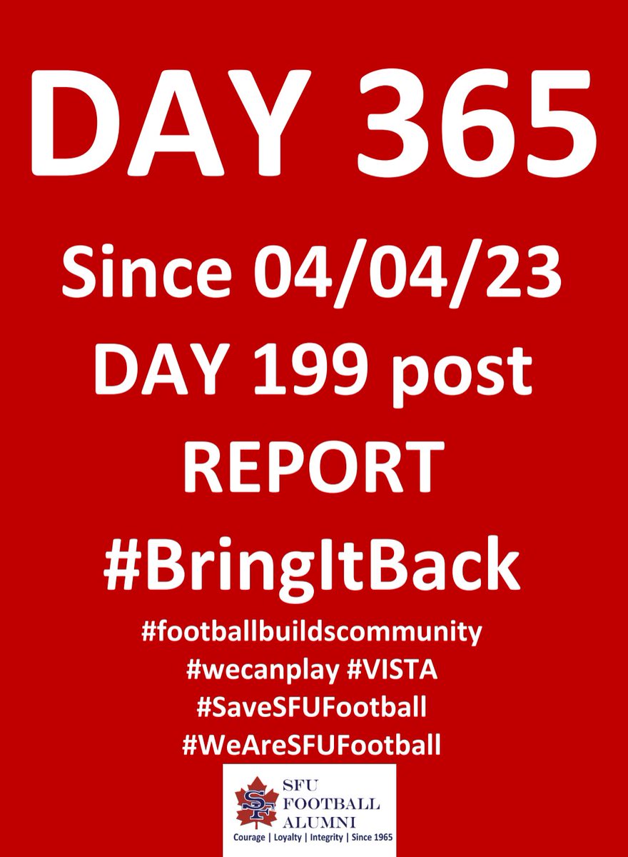 SFU Football Alumni (@sfufbalumni) on Twitter photo 1 yr <a href="/SFUFootball/">SFU Football</a> student athletes <a href="/SFU/">Simon Fraser University</a> program CUT-No consultation of stakeholder groups-including <a href="/SFSS1/">SFSS</a> with over $5M annual funding 2 <a href="/sfu_athletics/">SFU Athletics</a> through student fees #BringItBack #footballbuildscommunity
#wecanplay #VISTA #SaveSFUFootball 🇨🇦🏈
#WeAreSFUFootball 1 yr <a href="/SFUFootball/">SFU Football</a> student athletes <a href="/SFU/">Simon Fraser University</a> program CUT-No consultation of stakeholder groups-including <a href="/SFSS1/">SFSS</a> with over $5M annual funding 2 <a href="/sfu_athletics/">SFU Athletics</a> through student fees #BringItBack #footballbuildscommunity
#wecanplay #VISTA #SaveSFUFootball 🇨🇦🏈
#WeAreSFUFootball