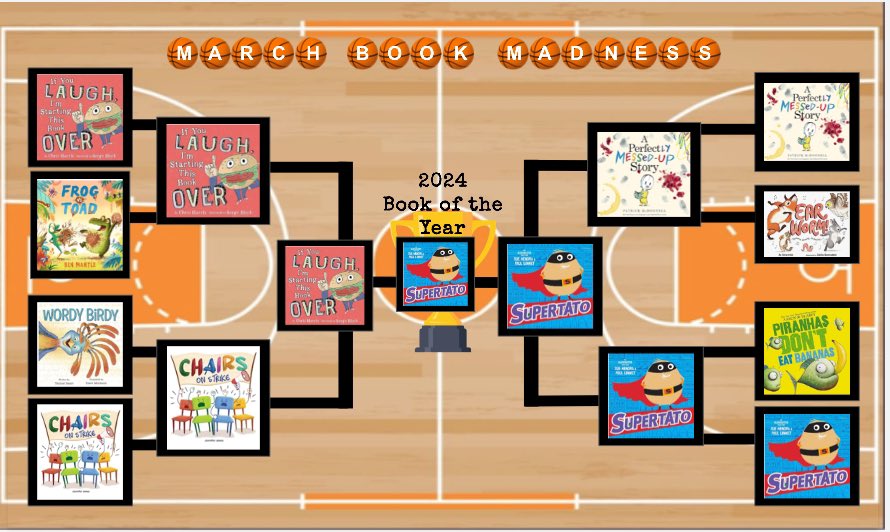 Veronica_Brav0's tweet photo. Lake Park March BOOK Madness 
Winning Book: Supertato 
Winning basketball players during our March BOOK Madness assembly: 
Mr. Forde, PE Teacher
Emilio Bonilla, 5th grade 
Nathan Garcia, 5th grade
Jacob Koenig, 2nd grade
#LakeParkLibrary #ASD4LibrariansRock #MarchMadness2024 https://t.co/UneZs1MDfS