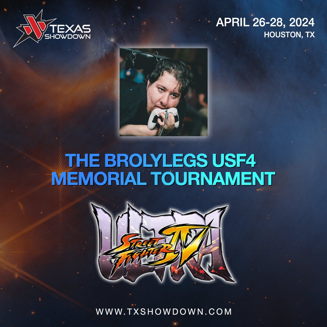 On April 26th, we will be holding a special USF4 tournament to help commemorate the life of Mike 'BrolyLegs' Begum on what would be his 36th birthday. Registration is capped at 32, winner takes all and earns a medal. Register now at start.gg/txs24-community #TXS24 @Brolylegs