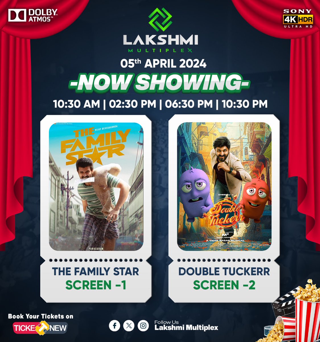 Now showing @lakshmimultiplex 

Screen - 1 The Family Star 💥

Screen - 2 Double Tuckerr 💯❤️

Experience kovilpattis biggest screen 🤩

Book your tickets on @ticketnew

#lakshmimultiplex