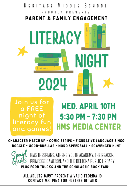 hmseaglesFL's tweet photo. Literacy Night:  April 10, 2024 https://t.co/fpH1BhMGcy