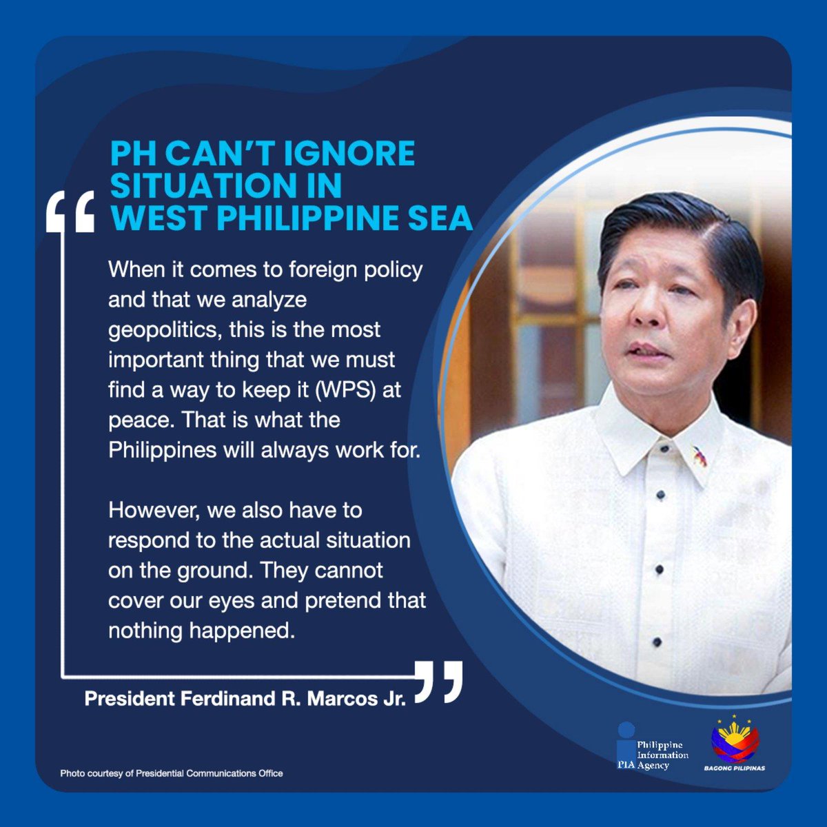 The Philippines can’t ignore what is happening in the West Philippine Sea, President Ferdinand R. Marcos Jr. said as he stressed the need to find a way to keep regional peace and to respond to the actual situation. Read here: pia.gov.ph/press-releases…